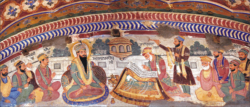 Guru Arjan Dev Ji dictating the Adi Granth
